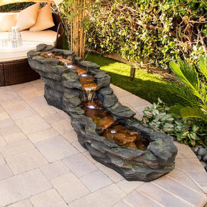 Hamby Resin Tiered Rocky River Stream Fountain with Light W004368124
